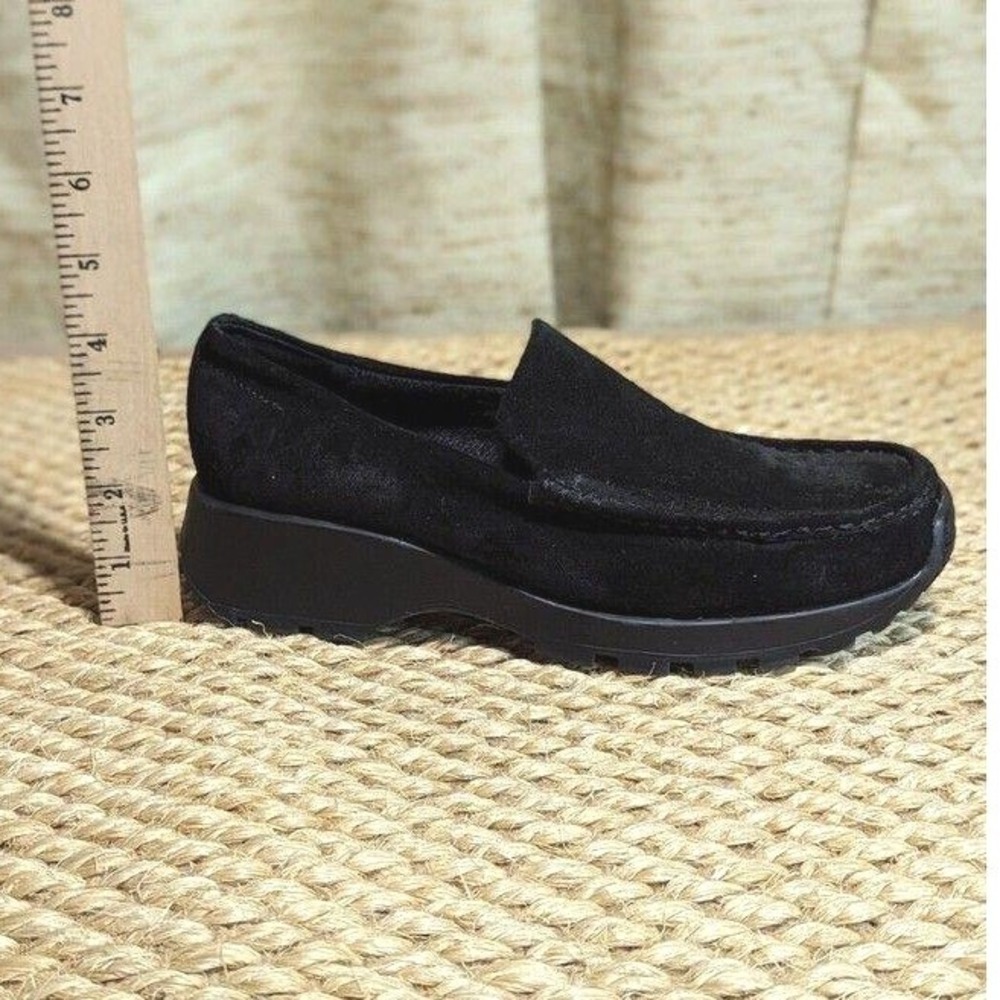 Y2K Dark Academia Office Black Suede Wedge Loafers Slip On Shoes Apostrophe 7